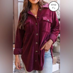 Pink Lily “Easily Loved Burgundy Fleece Shacket”